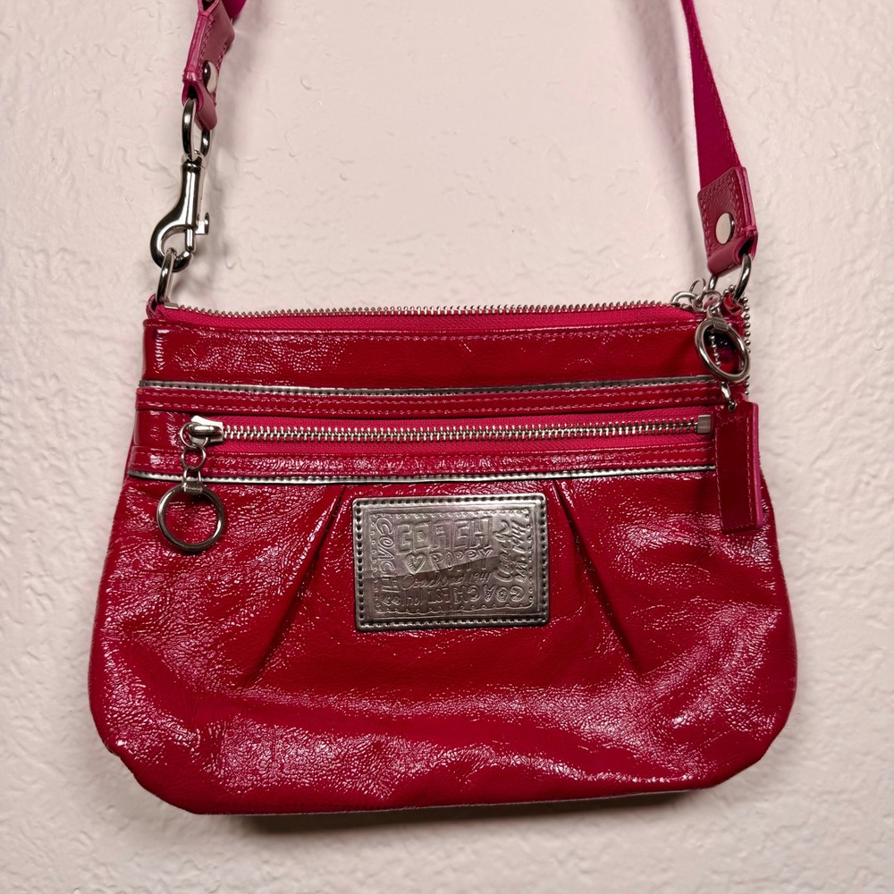 Coach Poppy Magenta Pink Patent Leather Crossbody Bag Y2K Leopard